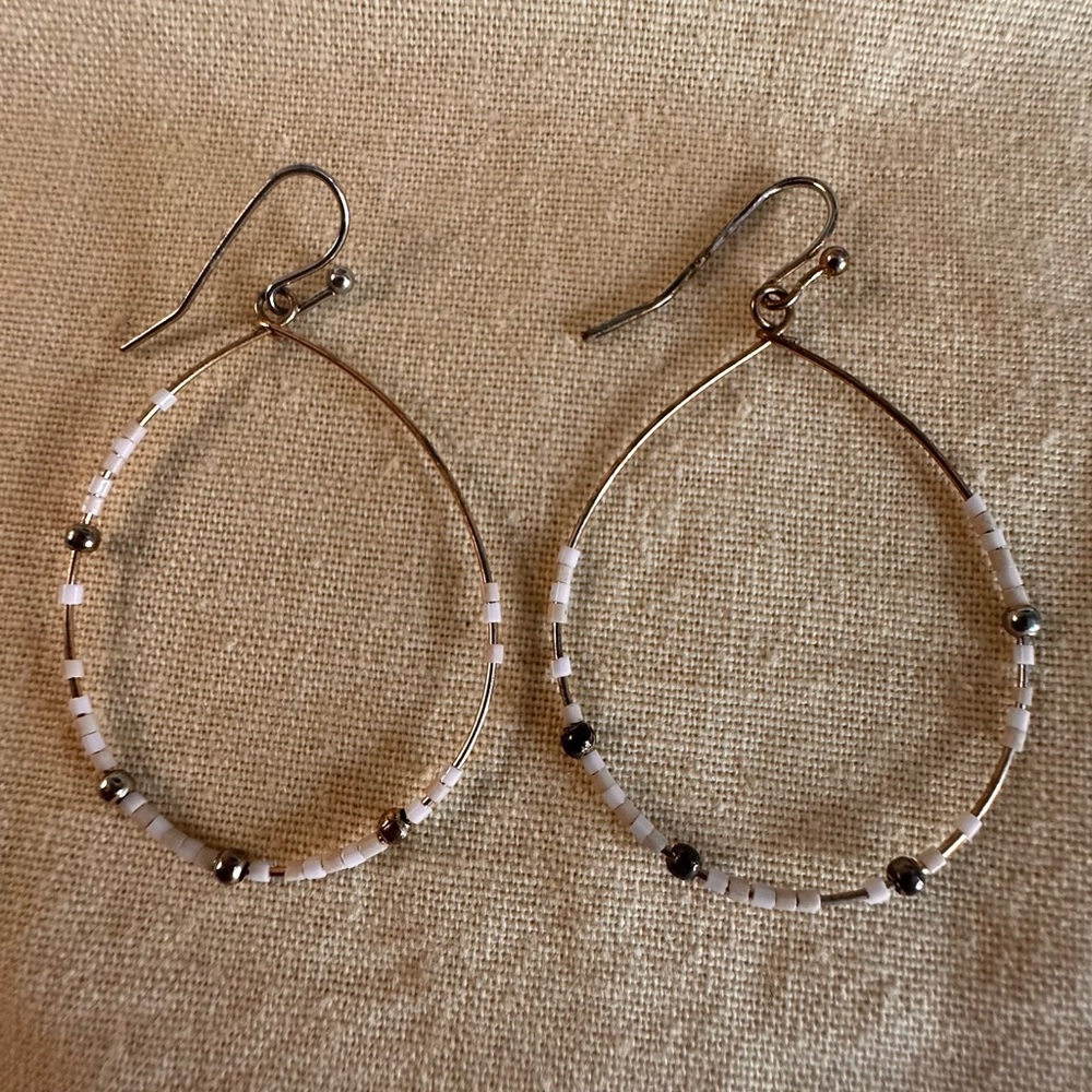 Delicate Silver and White Beaded Earrings